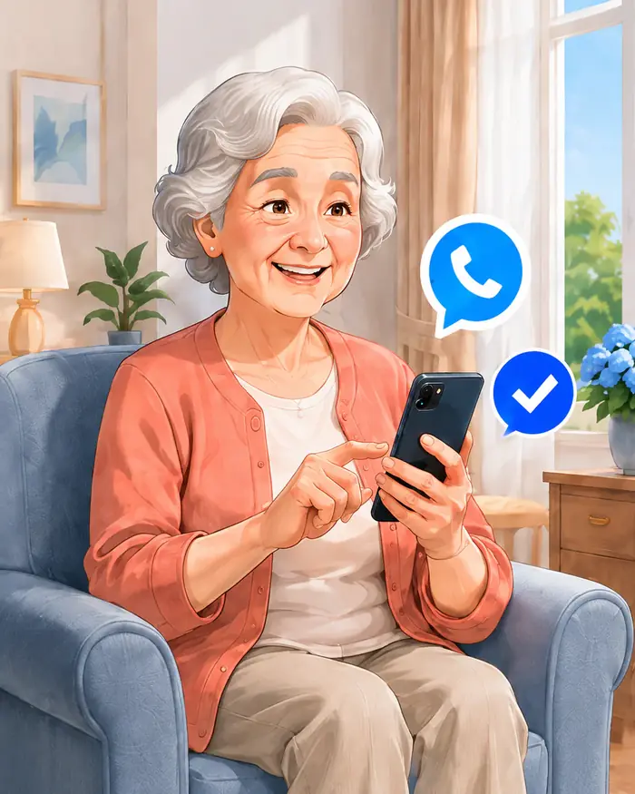 Illustration : une personne organise son trajet par téléphone depuis son domicile